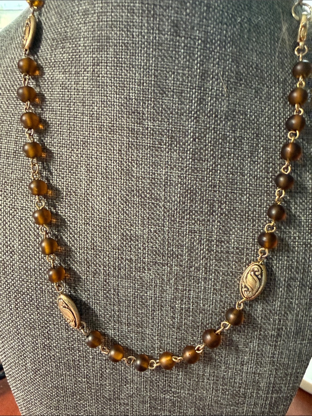 Elegant Brown Bead Necklace with Gold Accents